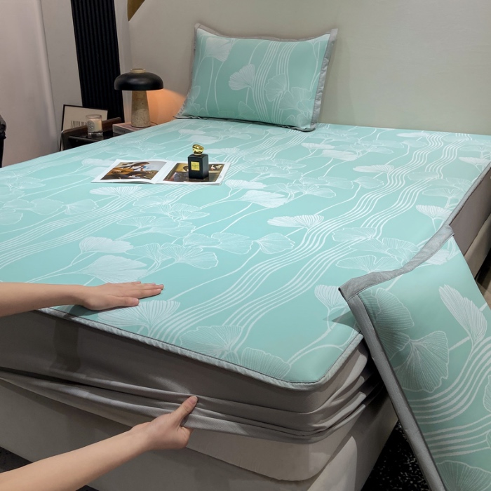 91家纺网 家纺一手货源 找家纺 蝶帕家纺 2025新品A类PE高分子乙纶复合三明治提花冰丝席 叶韵 床笠