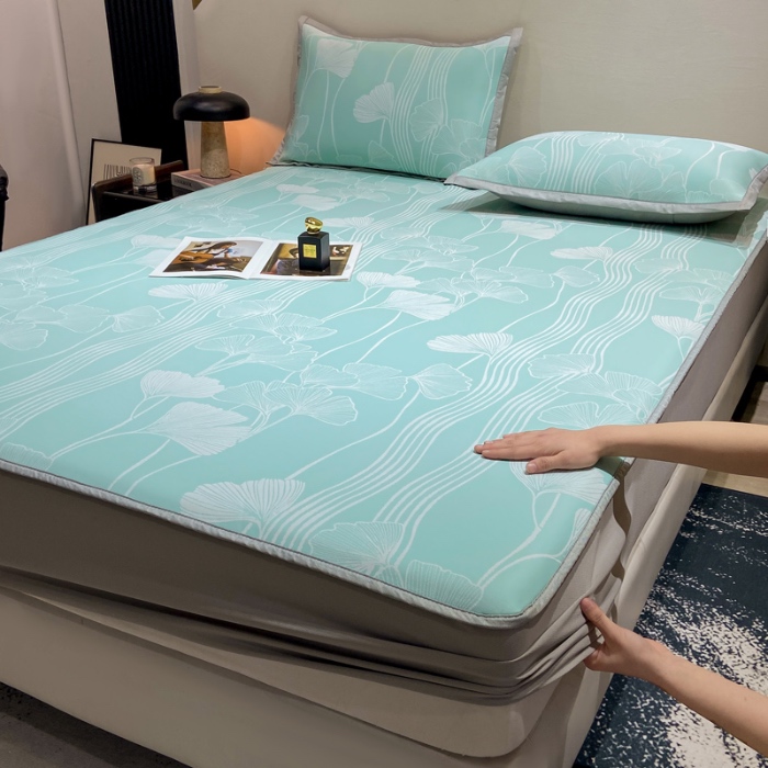 91家纺网 家纺一手货源 找家纺 蝶帕家纺 2025新品A类PE高分子乙纶复合三明治提花冰丝席 叶韵 床笠