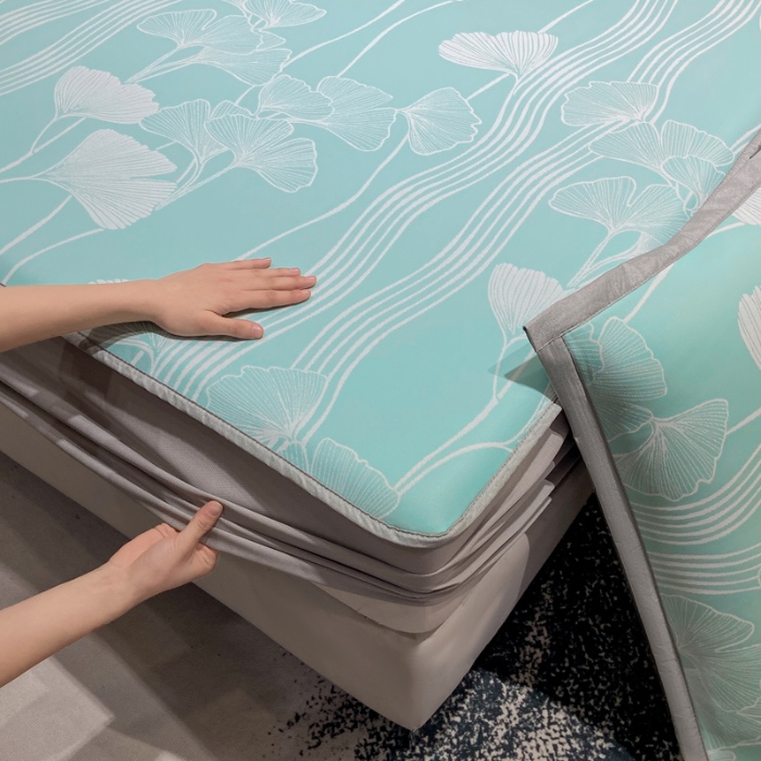 91家纺网 家纺一手货源 找家纺 蝶帕家纺 2025新品A类PE高分子乙纶复合三明治提花冰丝席 叶韵 床笠