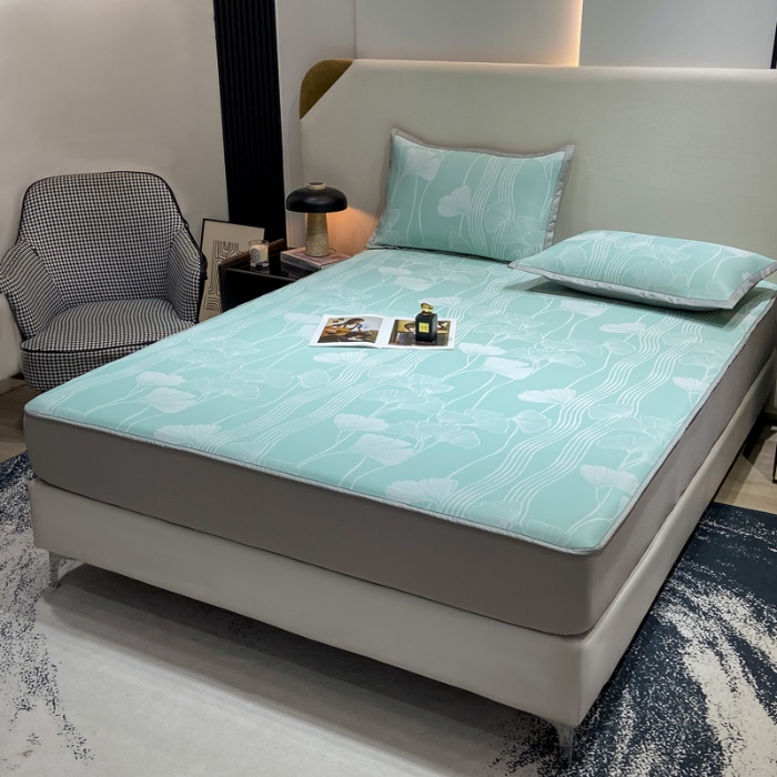 91家纺网 家纺一手货源 找家纺 蝶帕家纺 2025新品A类PE高分子乙纶复合三明治提花冰丝席 叶韵 床笠