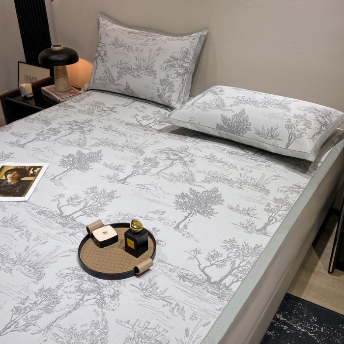 91家纺网 家纺一手货源 找家纺 蝶帕家纺 2025新品A类PE高分子乙纶复合三明治提花冰丝席 林间秘境-灰 床席