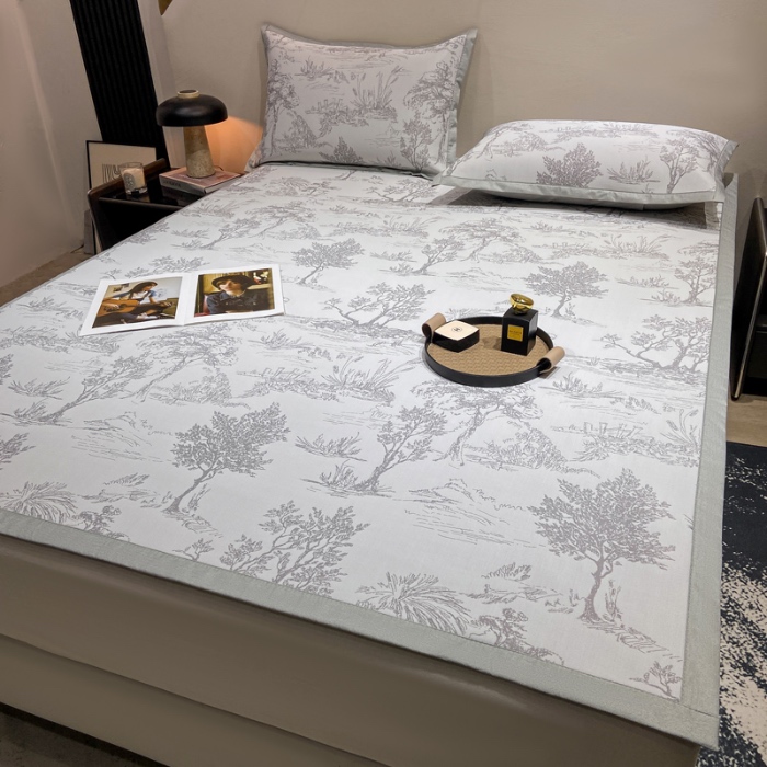 91家纺网 家纺一手货源 找家纺 蝶帕家纺 2025新品A类PE高分子乙纶复合三明治提花冰丝席 林间秘境-灰 床席