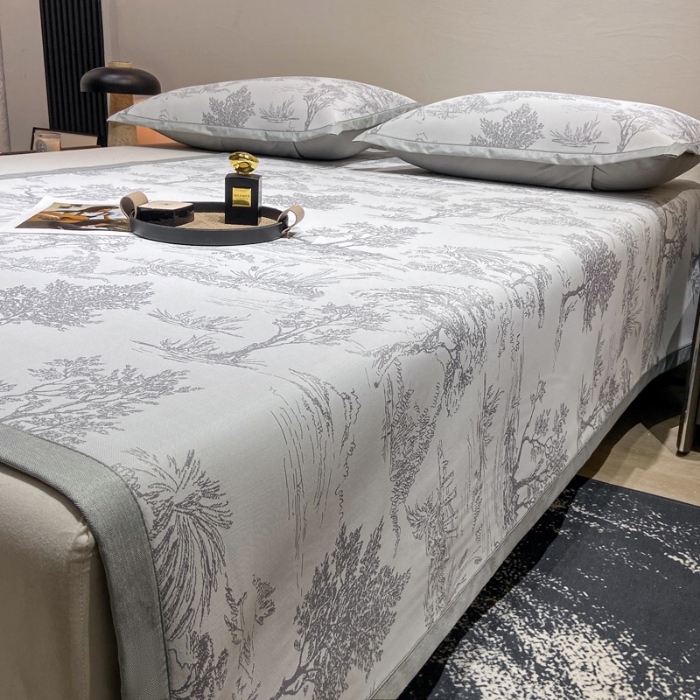 91家纺网 家纺一手货源 找家纺 蝶帕家纺 2025新品A类PE高分子乙纶复合三明治提花冰丝席 林间秘境-灰 床席