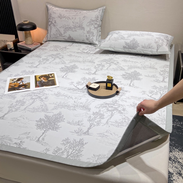 91家纺网 家纺一手货源 找家纺 蝶帕家纺 2025新品A类PE高分子乙纶复合三明治提花冰丝席 林间秘境-灰 床席