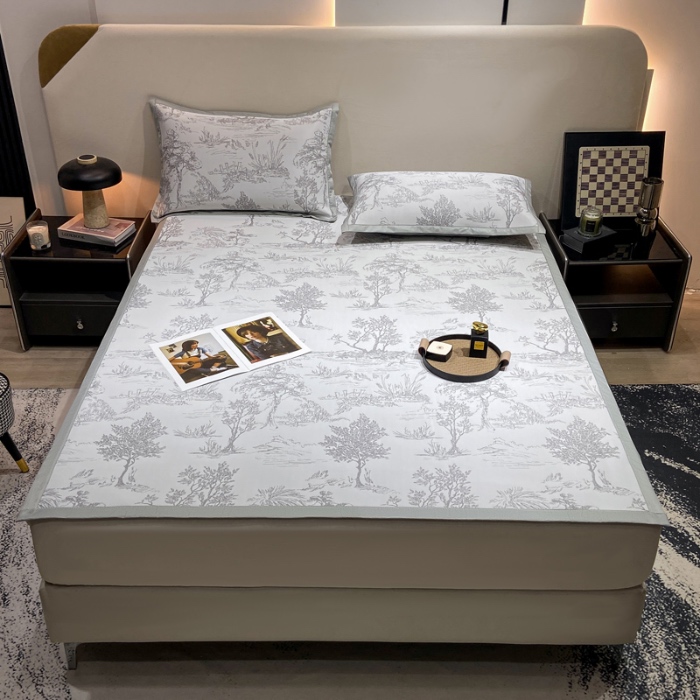 91家纺网 家纺一手货源 找家纺 蝶帕家纺 2025新品A类PE高分子乙纶复合三明治提花冰丝席 林间秘境-灰 床席