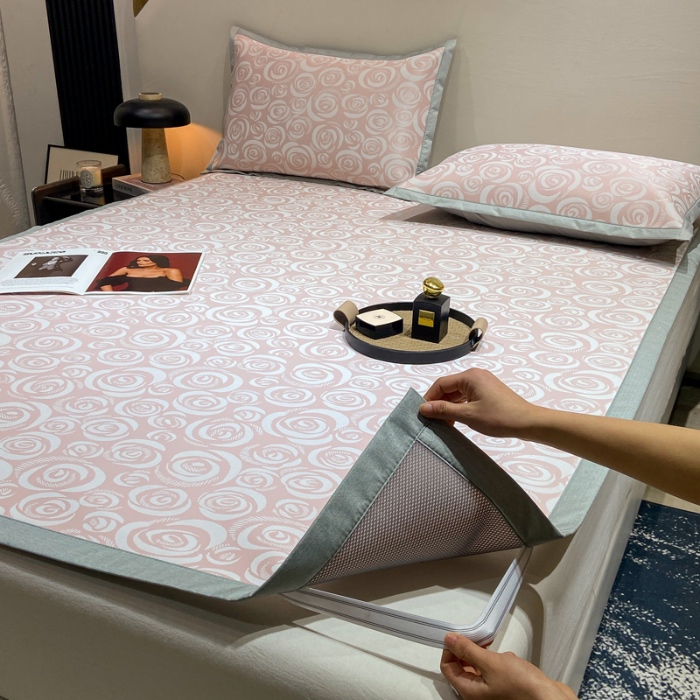 91家纺网 家纺一手货源 找家纺 蝶帕家纺 2025新品A类PE高分子乙纶复合三明治提花冰丝席 玫瑰花海 床席