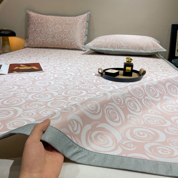 91家纺网 家纺一手货源 找家纺 蝶帕家纺 2025新品A类PE高分子乙纶复合三明治提花冰丝席 玫瑰花海 床席