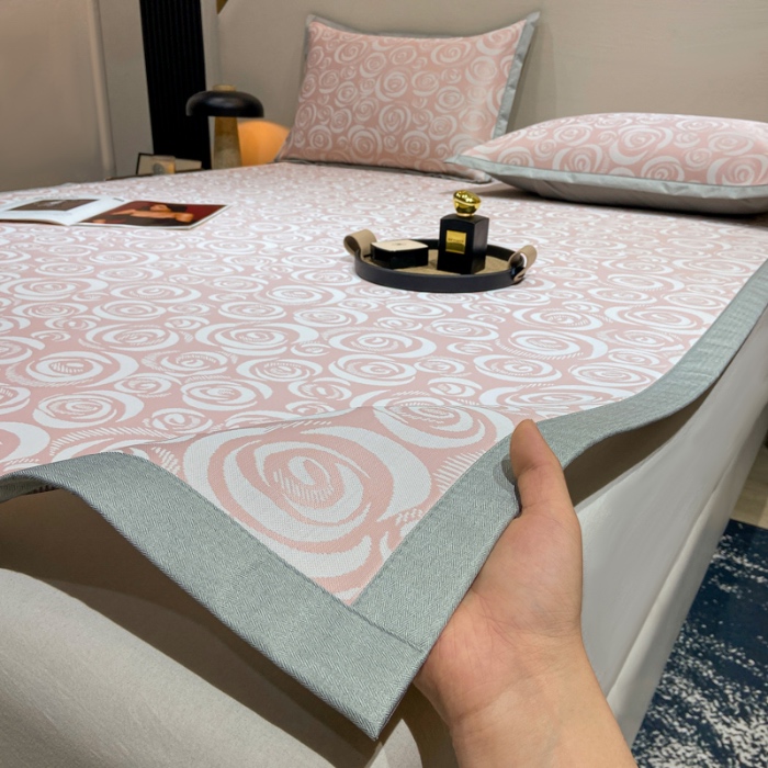 91家纺网 家纺一手货源 找家纺 蝶帕家纺 2025新品A类PE高分子乙纶复合三明治提花冰丝席 玫瑰花海 床席