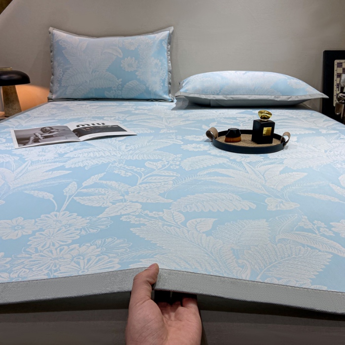 91家纺网 家纺一手货源 找家纺 蝶帕家纺 2025新品A类PE高分子乙纶复合三明治提花冰丝席 热带雨林 床席