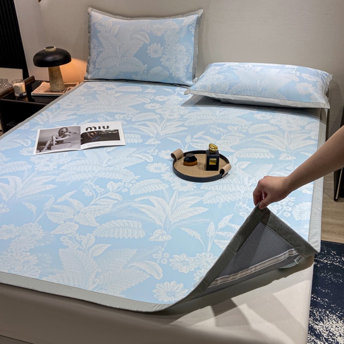 91家纺网 家纺一手货源 找家纺 蝶帕家纺 2025新品A类PE高分子乙纶复合三明治提花冰丝席 热带雨林 床席