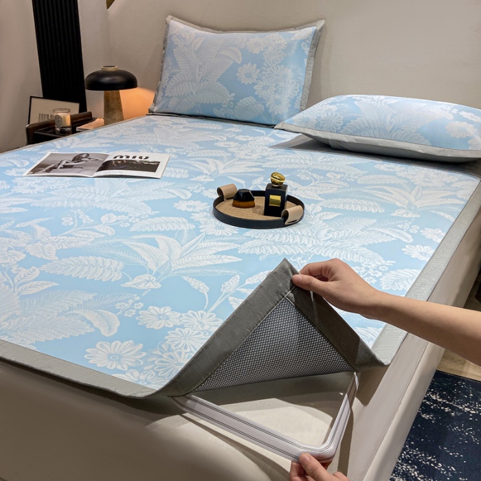 91家纺网 家纺一手货源 找家纺 蝶帕家纺 2025新品A类PE高分子乙纶复合三明治提花冰丝席 热带雨林 床席