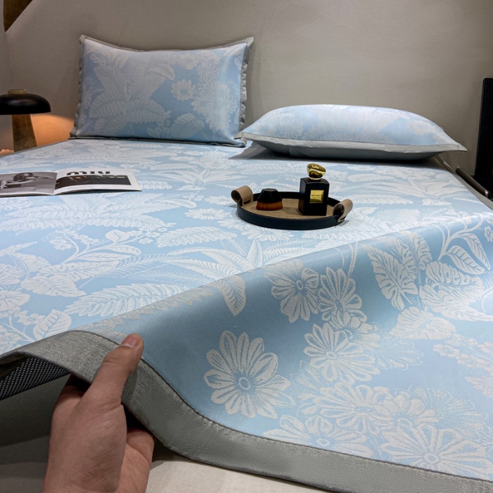 91家纺网 家纺一手货源 找家纺 蝶帕家纺 2025新品A类PE高分子乙纶复合三明治提花冰丝席 热带雨林 床席