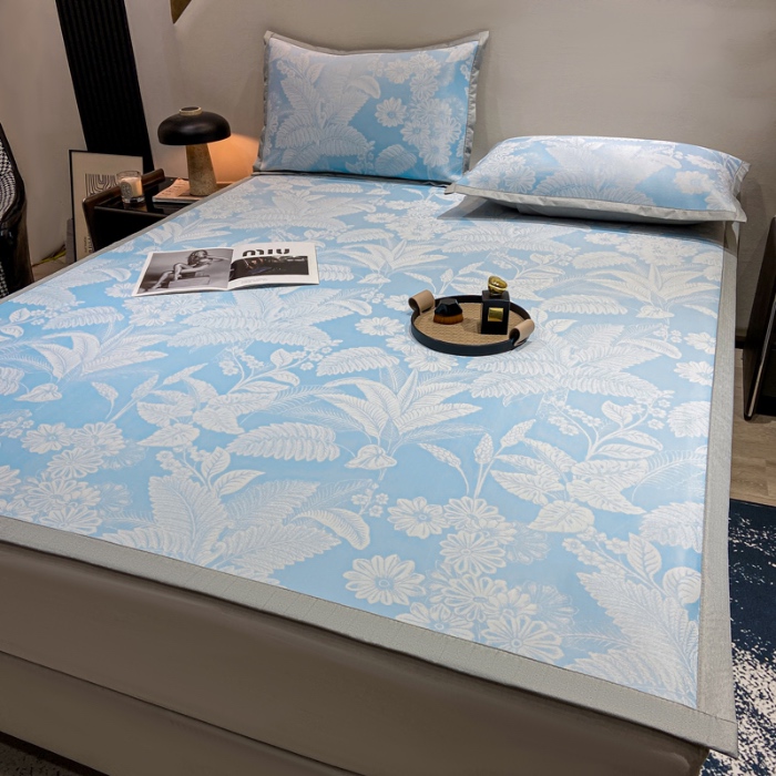 91家纺网 家纺一手货源 找家纺 蝶帕家纺 2025新品A类PE高分子乙纶复合三明治提花冰丝席 热带雨林 床席