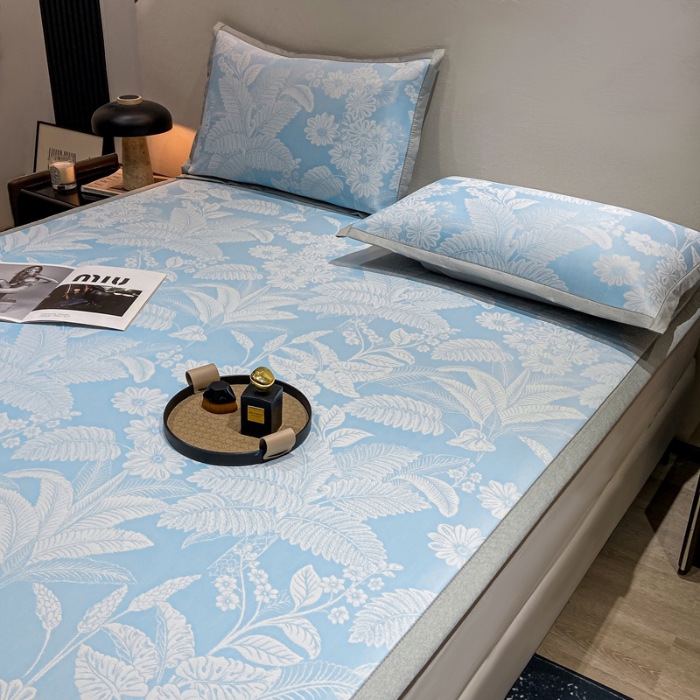 91家纺网 家纺一手货源 找家纺 蝶帕家纺 2025新品A类PE高分子乙纶复合三明治提花冰丝席 热带雨林 床席