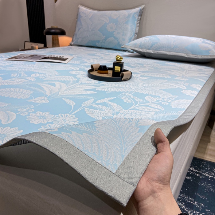 91家纺网 家纺一手货源 找家纺 蝶帕家纺 2025新品A类PE高分子乙纶复合三明治提花冰丝席 热带雨林 床席