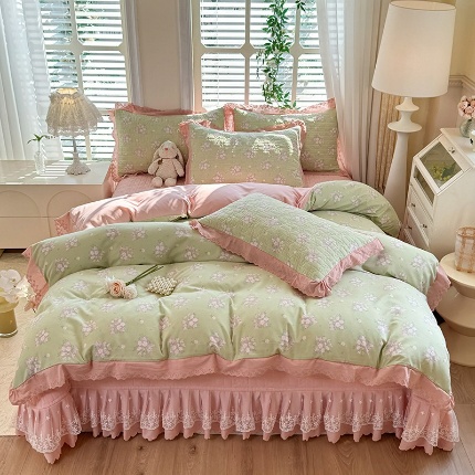 91家纺网 家纺一手货源 找家纺 （总）2025春夏新款复古印花小碎花针织棉双层纱夹棉床盖四件套