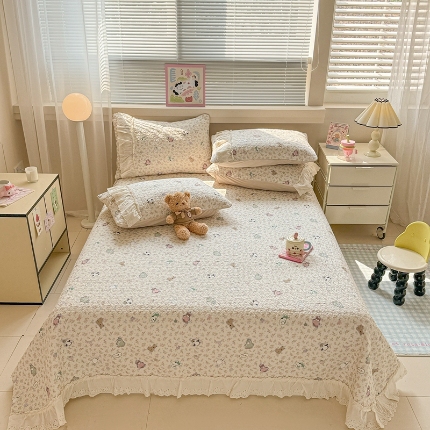 91家纺网 家纺一手货源 找家纺 （总）韩式公主风花边夹棉床盖三件套四季通用水洗棉榻榻米床单单件炕盖