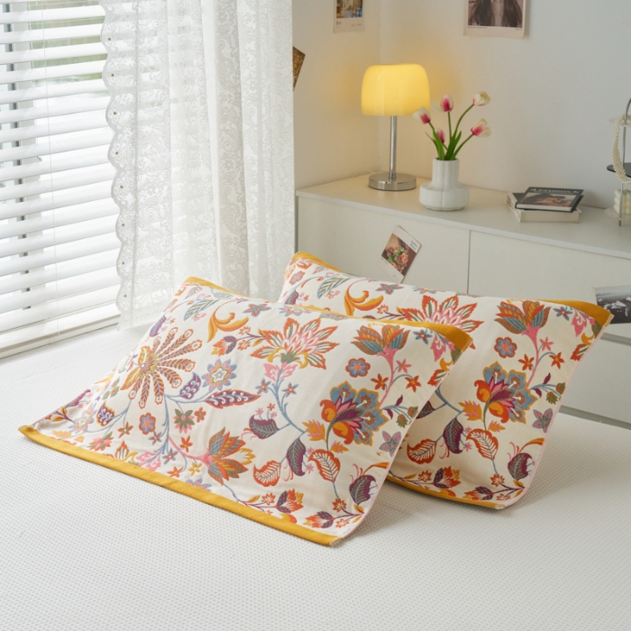 91家纺网 家纺一手货源 找家纺 （总）棠薇家纺 2025新款八层枕巾加厚纱布枕巾花卉系列