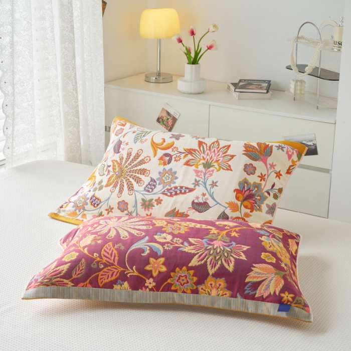 91家纺网 家纺一手货源 找家纺 （总）棠薇家纺 2025新款八层枕巾加厚纱布枕巾花卉系列