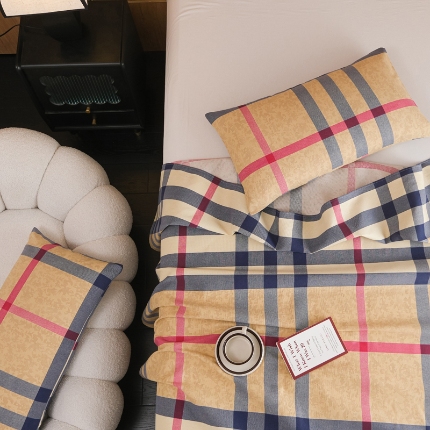 慕绸家纺（原萌宝老粗布厂家） 2025新款老粗布老帆布空调软凉席原棉粗纱系列床单三件套 英伦时尚