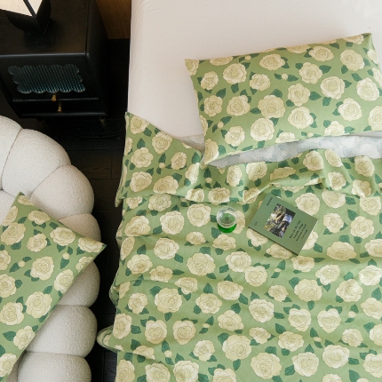 慕绸家纺（原萌宝老粗布厂家） 2025新款老粗布老帆布空调软凉席原棉粗纱系列床单三件套 山茶花