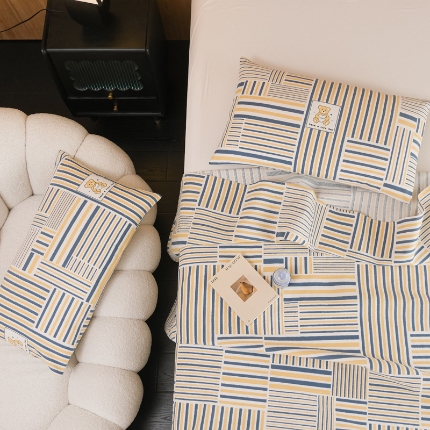 慕绸家纺（原萌宝老粗布厂家） 2025新款老粗布老帆布空调软凉席原棉粗纱系列床单三件套 条条熊