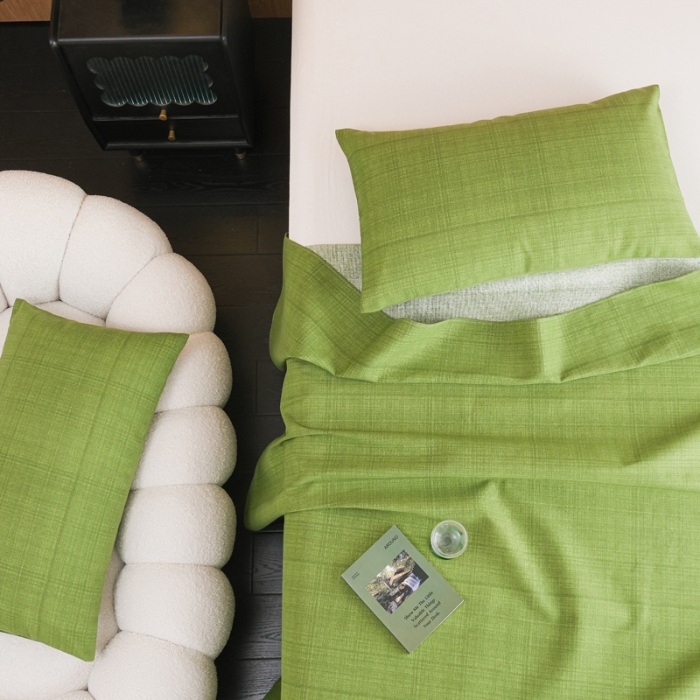 91家纺网 家纺一手货源 找家纺 慕绸家纺（原萌宝老粗布厂家） 2025新款老粗布老帆布空调软凉席原棉粗纱系列床单三件套 抹茶绿