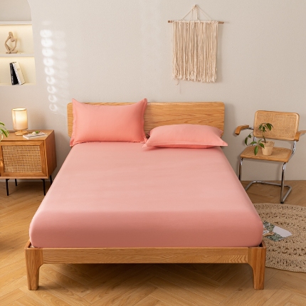 91家纺网 家纺一手货源 找家纺 （总）跨境专供13372喷气织造全棉床笠纯棉纯色三件套