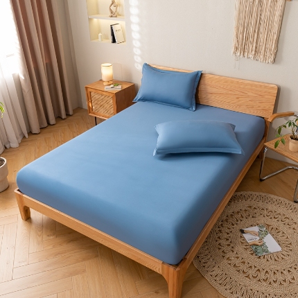 91家纺网 家纺一手货源 找家纺 （总）跨境专供13372喷气织造全棉床笠纯棉纯色三件套