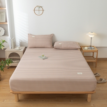 91家纺网 家纺一手货源 找家纺 （总）跨境专供13372喷气织造全棉床笠纯棉纯色三件套