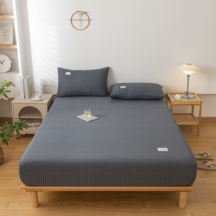 91家纺网 家纺一手货源 找家纺 （总）跨境专供13372喷气织造全棉床笠纯棉纯色三件套