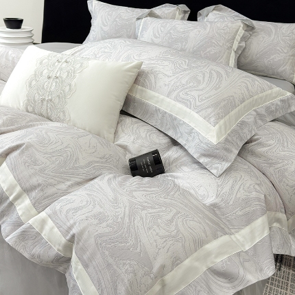 91家纺网 家纺一手货源 找家纺 春夏新品50*50S贡缎长绒棉活性数码印花四件套纯棉床单床笠高档礼盒装 银灰-铂金时代-贡缎长绒