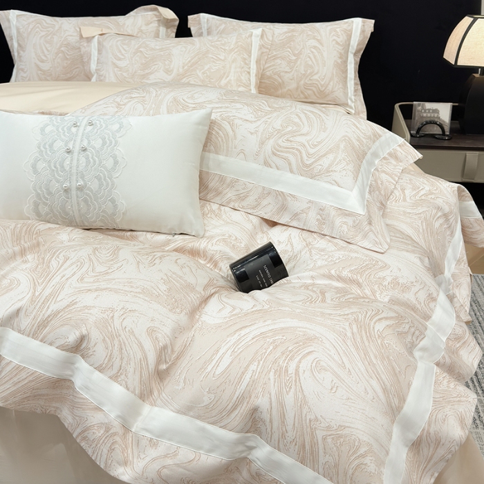 91家纺网 家纺一手货源 找家纺 春夏新品50*50S贡缎长绒棉活性数码印花四件套纯棉床单床笠高档礼盒装 咖啡金-铂金时代-贡缎长绒