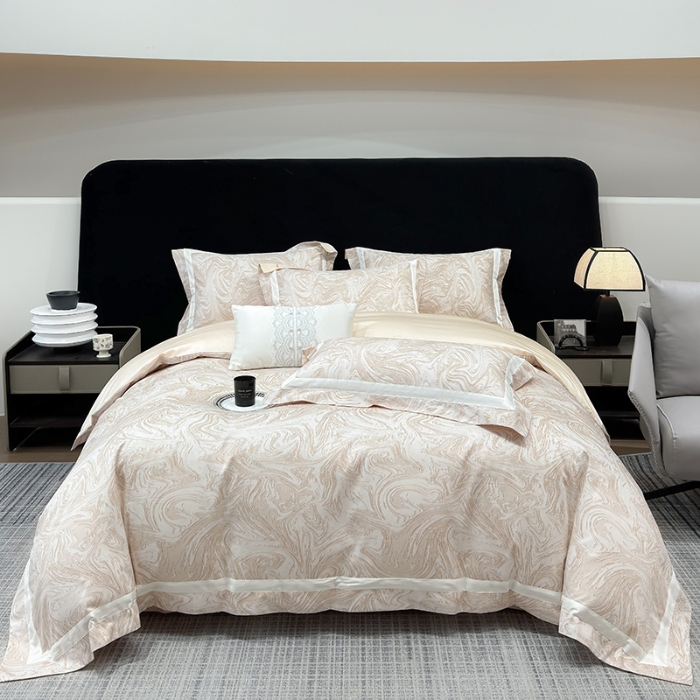 91家纺网 家纺一手货源 找家纺 春夏新品50*50S贡缎长绒棉活性数码印花四件套纯棉床单床笠高档礼盒装 咖啡金-铂金时代-贡缎长绒