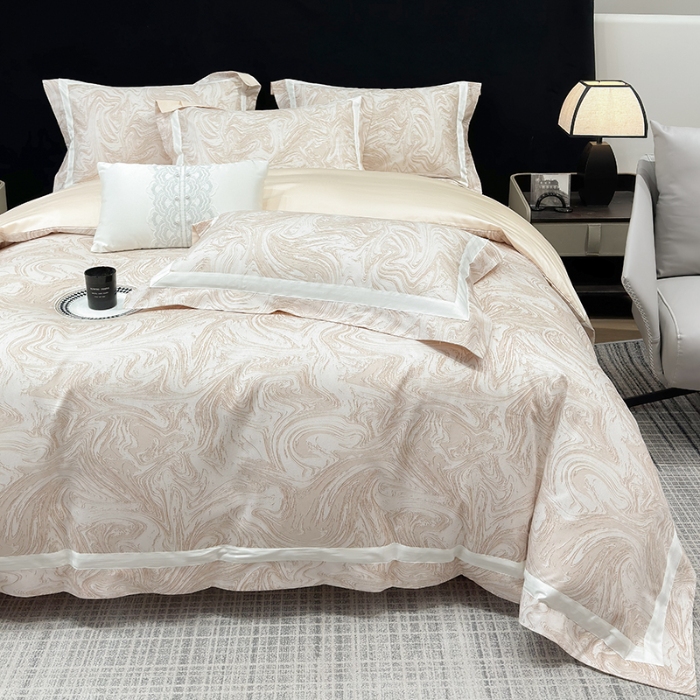 91家纺网 家纺一手货源 找家纺 春夏新品50*50S贡缎长绒棉活性数码印花四件套纯棉床单床笠高档礼盒装 咖啡金-铂金时代-贡缎长绒