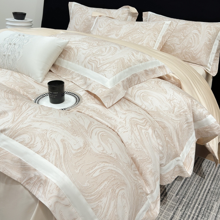 91家纺网 家纺一手货源 找家纺 春夏新品50*50S贡缎长绒棉活性数码印花四件套纯棉床单床笠高档礼盒装 咖啡金-铂金时代-贡缎长绒