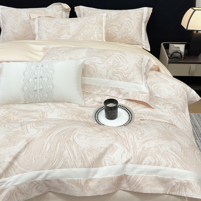 91家纺网 家纺一手货源 找家纺 春夏新品50*50S贡缎长绒棉活性数码印花四件套纯棉床单床笠高档礼盒装 咖啡金-铂金时代-贡缎长绒