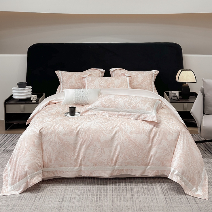 91家纺网 家纺一手货源 找家纺 春夏新品50*50S贡缎长绒棉活性数码印花四件套纯棉床单床笠高档礼盒装 樱花粉-铂金时代-贡缎长绒