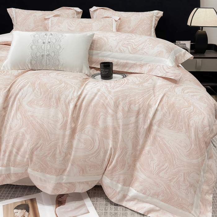 91家纺网 家纺一手货源 找家纺 春夏新品50*50S贡缎长绒棉活性数码印花四件套纯棉床单床笠高档礼盒装 樱花粉-铂金时代-贡缎长绒