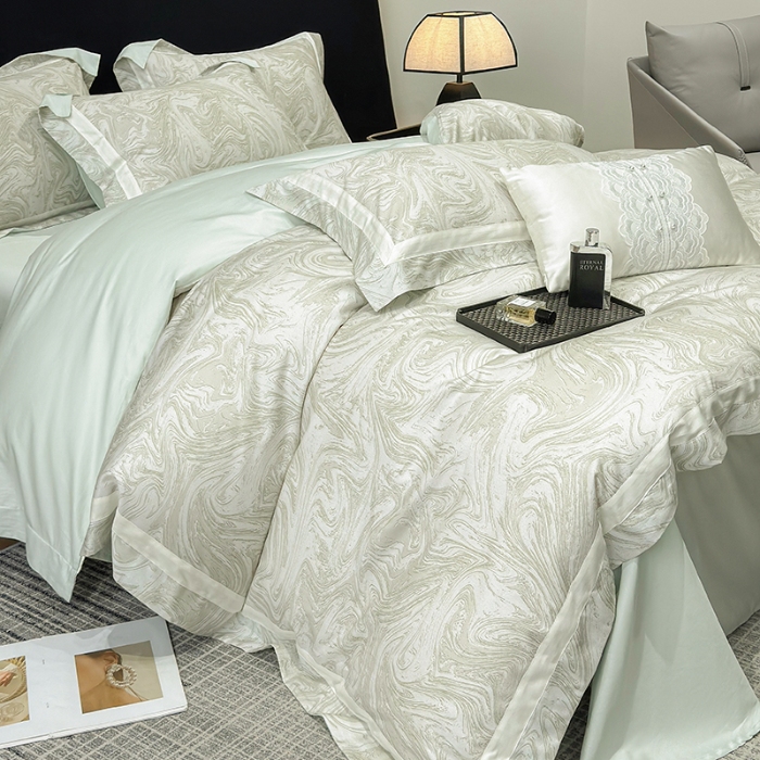 91家纺网 家纺一手货源 找家纺 春夏新品50*50S贡缎长绒棉活性数码印花四件套纯棉床单床笠高档礼盒装 清新绿-铂金时代-贡缎长绒