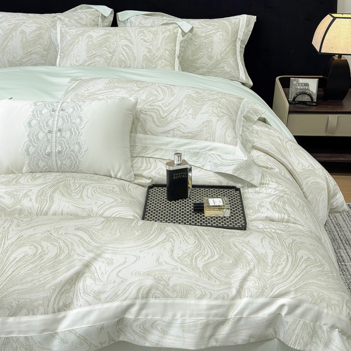 91家纺网 家纺一手货源 找家纺 春夏新品50*50S贡缎长绒棉活性数码印花四件套纯棉床单床笠高档礼盒装 清新绿-铂金时代-贡缎长绒