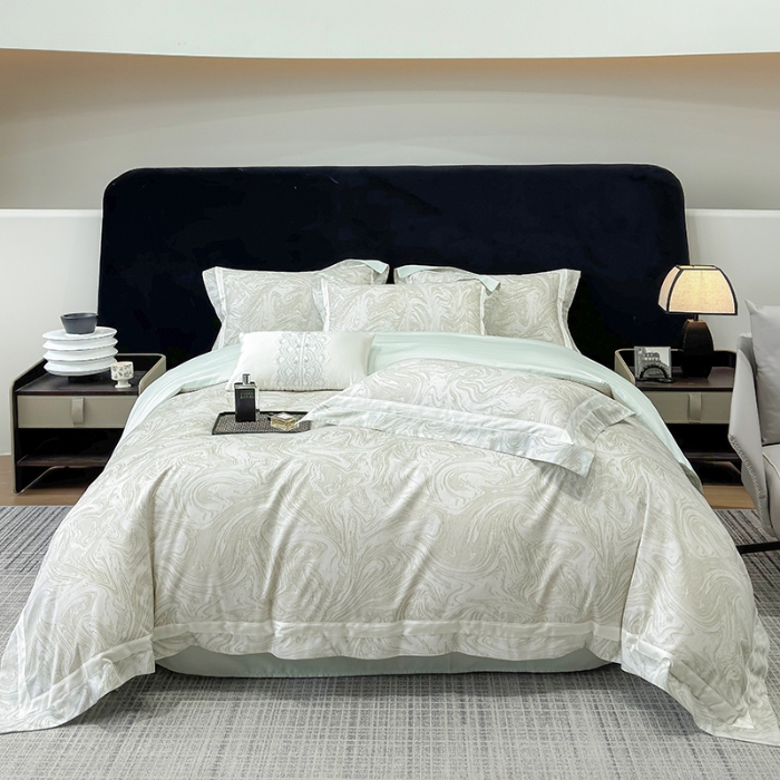 91家纺网 家纺一手货源 找家纺 春夏新品50*50S贡缎长绒棉活性数码印花四件套纯棉床单床笠高档礼盒装 清新绿-铂金时代-贡缎长绒