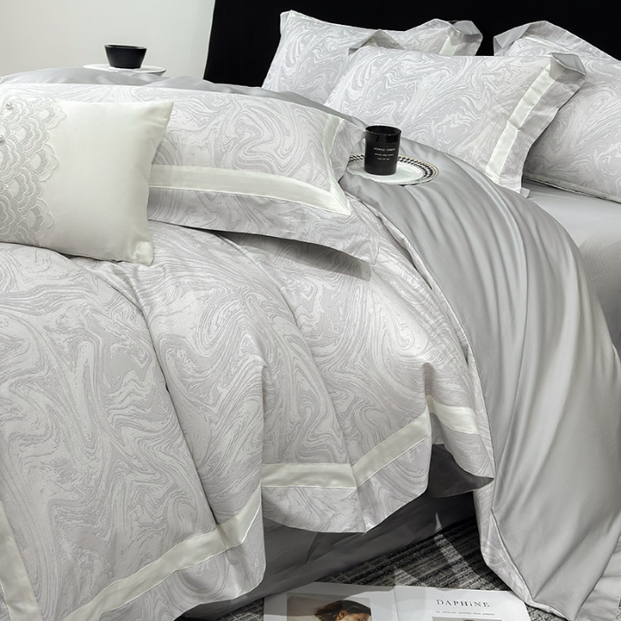 91家纺网 家纺一手货源 找家纺 春夏新品50*50S贡缎长绒棉活性数码印花四件套纯棉床单床笠高档礼盒装 银灰-铂金时代-贡缎长绒