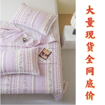 （总）萌宝老粗布毛绒玩具 2025新款原棉老粗布印花床单系列细纱帆布软凉席三枚段条花边款