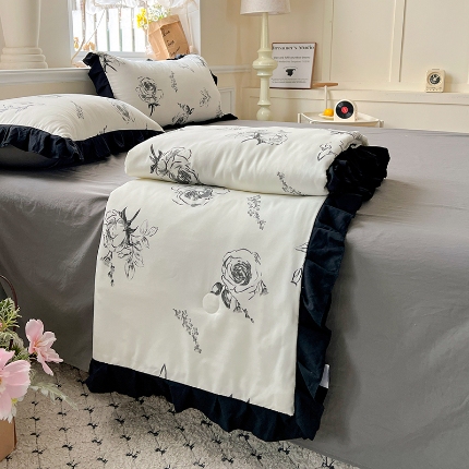 91家纺网 家纺一手货源 找家纺 （总）鑫利来家纺 2025爆款法式赫本风水洗棉韩版荷叶花边云朵棉夏被夏凉被空调被四件套直播爆款