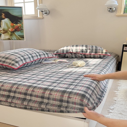 91家纺网 家纺一手货源 找家纺 （总）金丝鸟 2025春夏新款全棉纯棉双层纱床笠 床笠单件