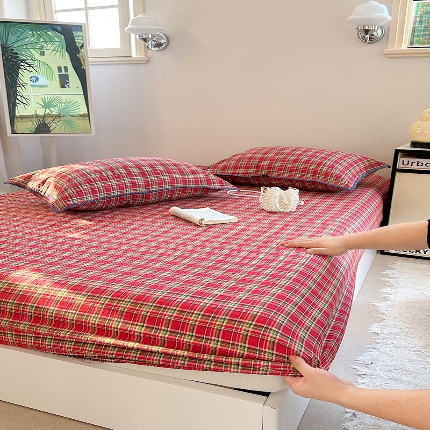 91家纺网 家纺一手货源 找家纺 （总）金丝鸟 2025春夏新款全棉纯棉双层纱床笠 床笠单件