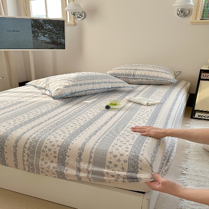 91家纺网 家纺一手货源 找家纺 （总）金丝鸟 2025春夏新款全棉纯棉双层纱床笠 床笠单件