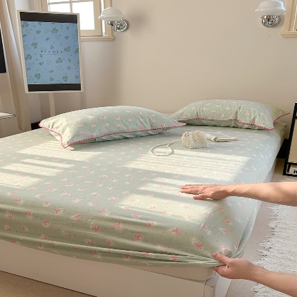 91家纺网 家纺一手货源 找家纺 （总）金丝鸟 2025春夏新款全棉纯棉双层纱床笠 床笠单件