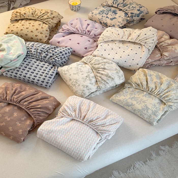 91家纺网 家纺一手货源 找家纺 （总）金丝鸟 2025春夏新款全棉纯棉双层纱床笠 床笠单件